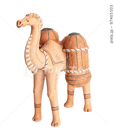 A camel, clay oriental souvenir on a white background A camel, clay oriental souvenir on a white background 97405503