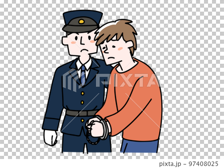 A police officer escorting an arrested man 97408025