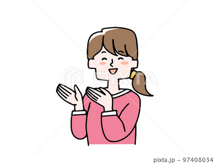 横にあるものを紹介している女性 横にあるものを紹介している女性 97408034