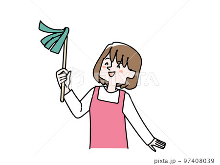 はたきを持って掃除をしている主婦 はたきを持って掃除をしている主婦 97408039