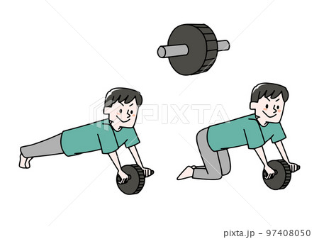 腹筋ローラーと腹筋を鍛えている男性のイラストセット 97408050