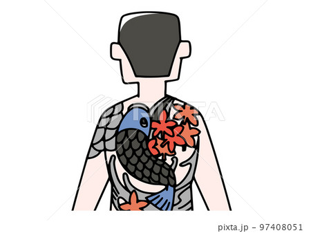 背中に鯉の刺青がある男性のイラスト 97408051