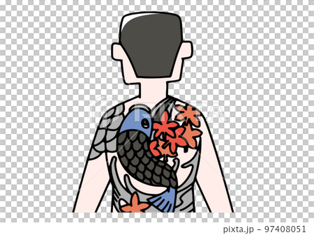 背中に鯉の刺青がある男性のイラスト 97408051