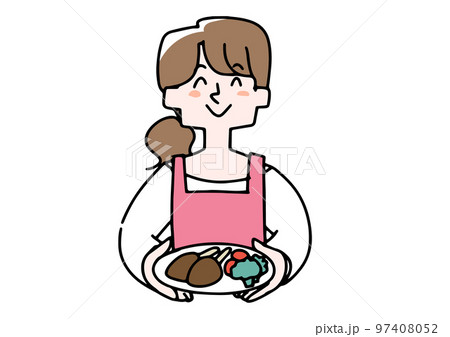 料理を持っている料理研究家の女性 97408052