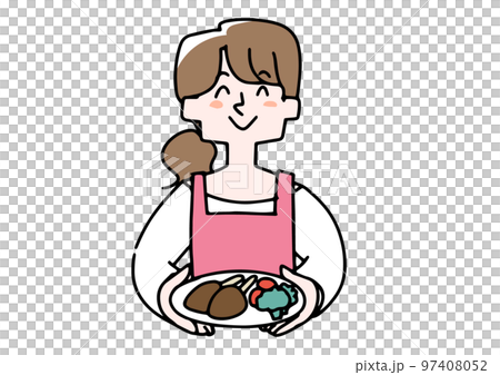 料理を持っている料理研究家の女性 97408052