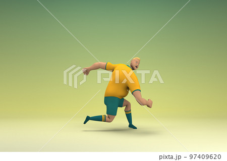 An athlete wearing a yellow shirt and green pants is runing. 3d rendering of cartoon character in acting. An athlete wearing a yellow shirt and green pants is runing. 3d rendering of cartoon character in acting. 97409620