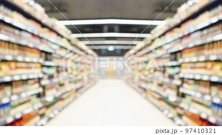 supermarket store aisle interior abstract blurred background 97410321