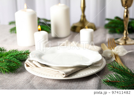 Concept of New Year's table setting, close up Concept of New Year's table setting, close up 97411482