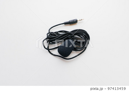 Buttonhole on a white background. Compact microphone for audio recording. 97413459