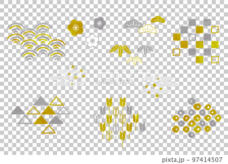 Hand drawn Japanese pattern gold and silver illustration material 97414507