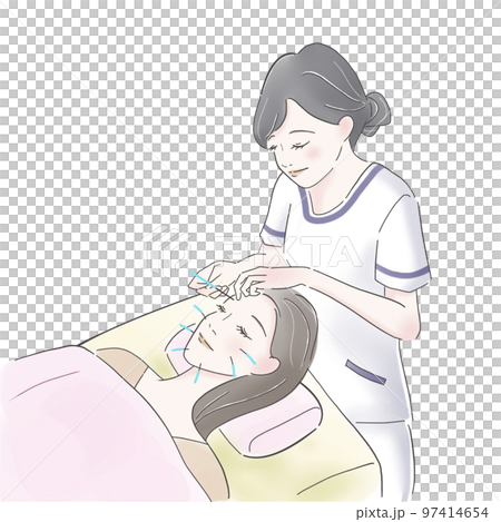 美容鍼の施術を受ける女性とやさしい施術者 97414654