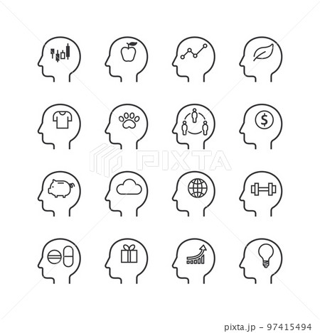 Mind Map Head Infographic template. flat line icons collection. simple design vector 97415494