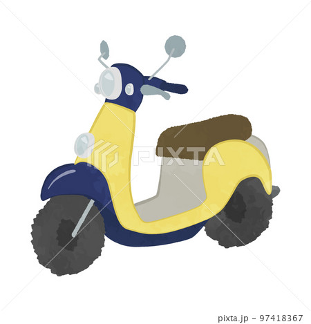 かわいい紺と黄色のバイクのイラスト素材