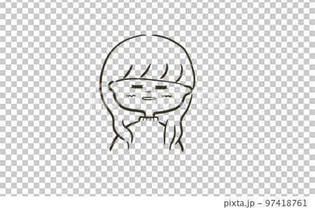 一個可愛的女孩的線條畫_長頭髮_害羞的插圖 1 97418761