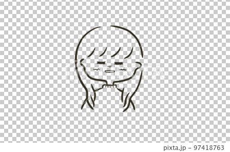 一個可愛的女孩的線條畫_長頭髮_害羞的插圖 3 97418763