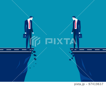 Business and partnership standing on the edge of th eravine and thinking adbout how to meet Business and partnership standing on the edge of th eravine and thinking adbout how to meet 97419637