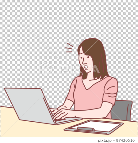 在筆記型電腦上工作的女人 97420510