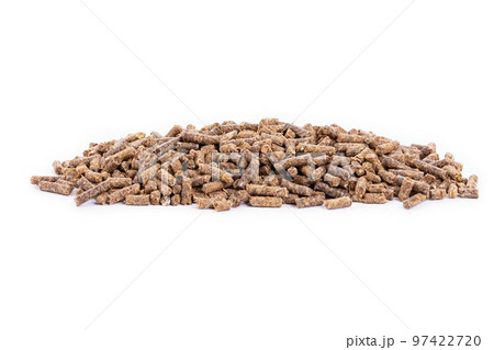 Sunflower granulated feed  on white background, close-up. 97422720