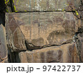 Ancient rock paintings in the Altay Mountains, Siberia, Russia. Petroglyphs of Altay. 97422737