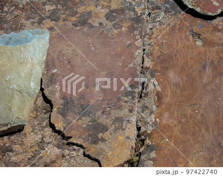 Ancient rock paintings in the Altay Mountains, Siberia, Russia. Petroglyphs of Altay. Ancient rock paintings in the Altay Mountains, Siberia, Russia. Petroglyphs of Altay. 97422740