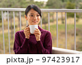 ホテルのテラスでくつろいでいる女性 ホテルのテラスでくつろいでいる女性 97423917