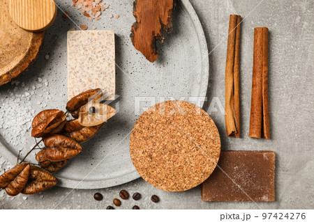 Flat lay of creative moodboard composition, top view 97424276