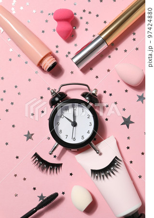 Concept of cosmetology tools and beauty treatment, false eyelashes 97424880