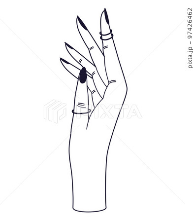 Women's hands. Female hands with various gestures. Perfect for logos, prints, patterns, posters and other designs. Vector illustration fashionable minimalistic linear style. 97426462
