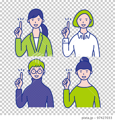 指差しポーズの代 40代女性の上半身イラスト素材 セット のイラスト素材