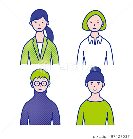 20代〜40代女性の上半身イラスト素材【セット】 97427037