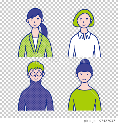 20代〜40代女性の上半身イラスト素材【セット】 97427037