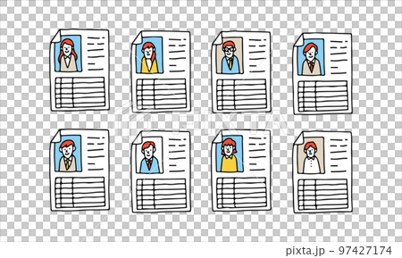 Image illustration of arranged resumes 97427174