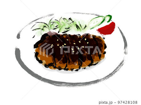 味噌カツの手描き和風イラスト 味噌カツの手描き和風イラスト 97428108