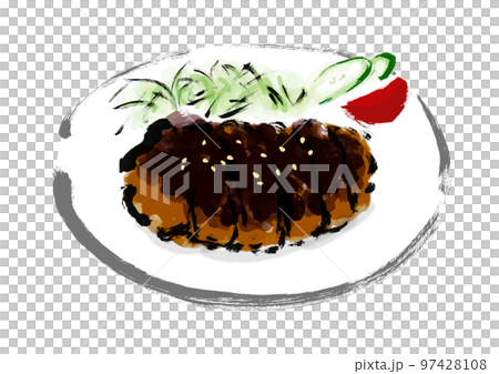 味噌カツの手描き和風イラスト 味噌カツの手描き和風イラスト 97428108