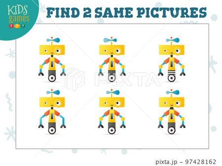 Find two same pictures kids puzzle vector illustration Find two same pictures kids puzzle vector illustration 97428162