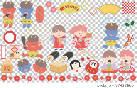 Setsubun illustration set for girls and boys Setsubun illustration set for girls and boys 97428660