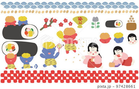 ゆるい絵柄の節分イラストセット 97428661