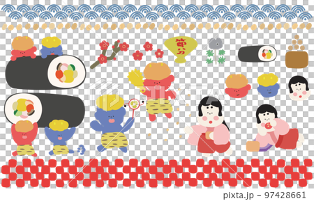 帶有鬆散圖案的節分插圖集 97428661