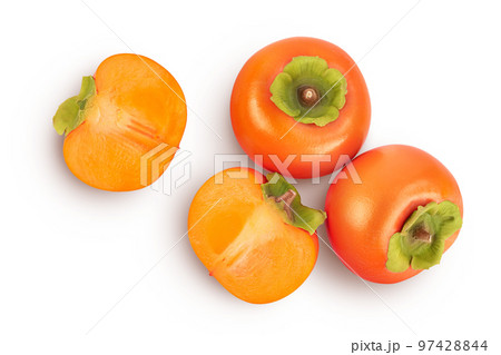 Persimmon fruit isolated on white background with full depth of field. Top view. Flat lay 97428844