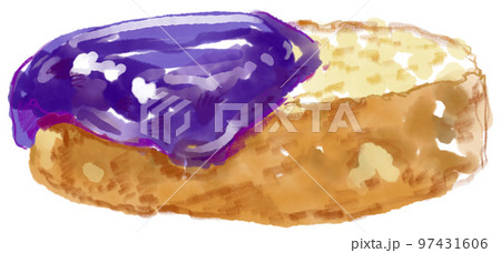 紫のジャムの塗られたバケットの水彩イラスト 紫のジャムの塗られたバケットの水彩イラスト 97431606