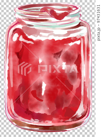 Watercolor illustration of a jar with red jam 97431631