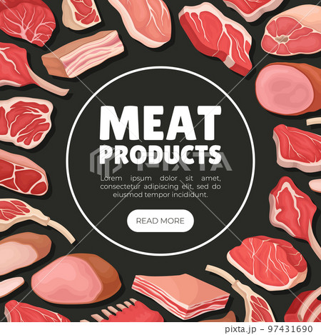 Meat Products Banner Design with Beef Steak, Ham and Lard Vector Template Meat Products Banner Design with Beef Steak, Ham and Lard Vector Template 97431690