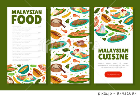 Malaysian Cuisine Banner Design with Served Dish and Meal Vector Template Malaysian Cuisine Banner Design with Served Dish and Meal Vector Template 97431697