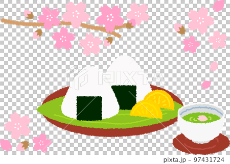 春 桜 お花見 おにぎりとお茶 春 桜 お花見 おにぎりとお茶 97431724