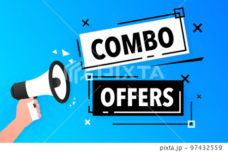 Combo offers Announcement Megaphone Label. Loudspeaker speech bubble. Combo offers Announcement Megaphone Label. Loudspeaker speech bubble. 97432559