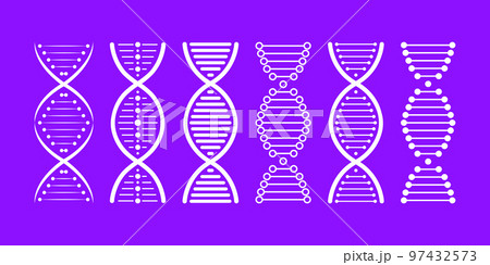 DNA structure Icon set. Structure molecule and cell, chromosome. Genetic engineering. Vector stock illustration 97432573