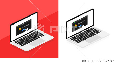 Error message on laptop screen. Critical error. System fail window. 97432597