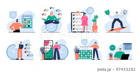 Process schedule planning and making-of work, agenda company scenes. Team plan and tasks, monthly and weekly management, sapid vector business characters Process schedule planning and making-of work, agenda company scenes. Team plan and tasks, monthly and weekly management, sapid vector business characters 97433282