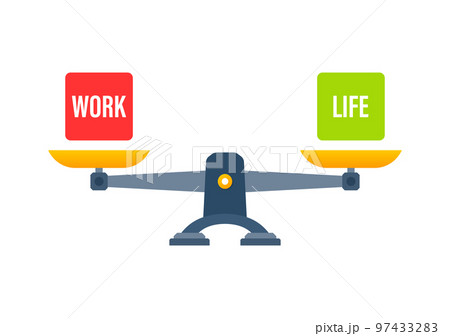 Life and work Scales, Libra icon. Bowls of scales in balance. 97433283
