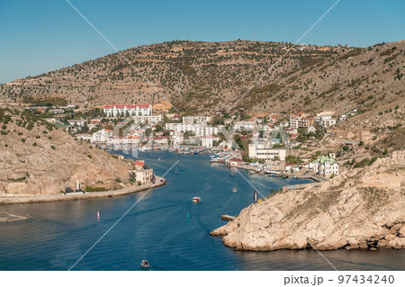 Panorama of the Balaklava bay. View from Cape Kuron, Crimea Panorama of the Balaklava bay. View from Cape Kuron, Crimea 97434240